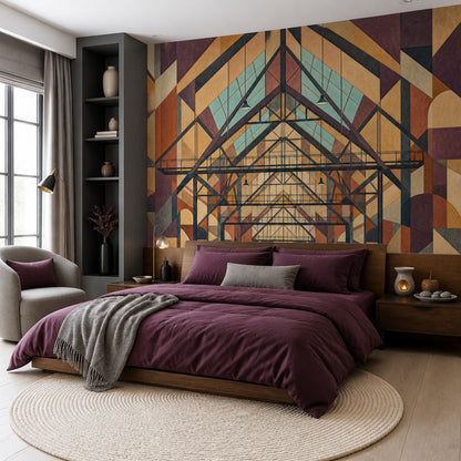 Geometrik Mimari Poster Duvar Kağıdı Toprak Tonlu Salon Duvarı