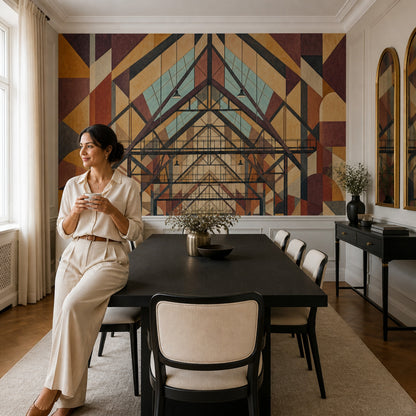 Geometrik Mimari Poster Duvar Kağıdı Toprak Tonlu Salon Duvarı