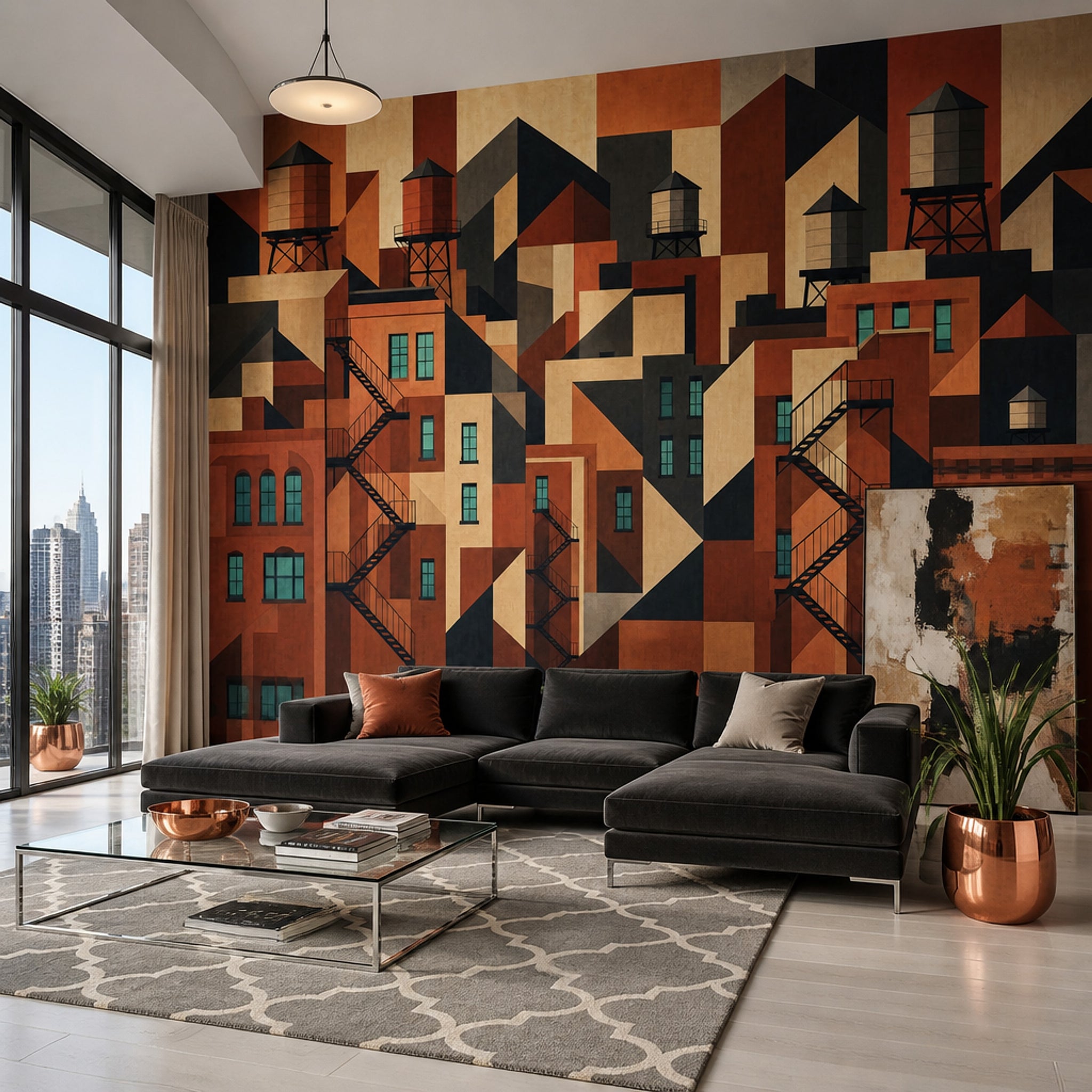Geometrik Şehir Silueti Poster Duvar Kağıdı Kiremit Salon