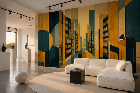Soyut Şehir Silüeti Poster Duvar Kağıdı Lacivert Hardal Salon