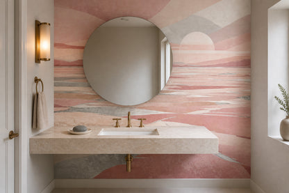 Pastel Gün Batımı Manzaralı Poster Duvar Kağıdı Pembe Salon