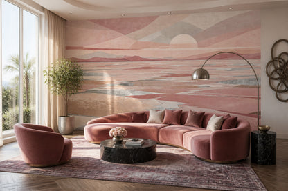 Pastel Gün Batımı Manzaralı Poster Duvar Kağıdı Pembe Salon
