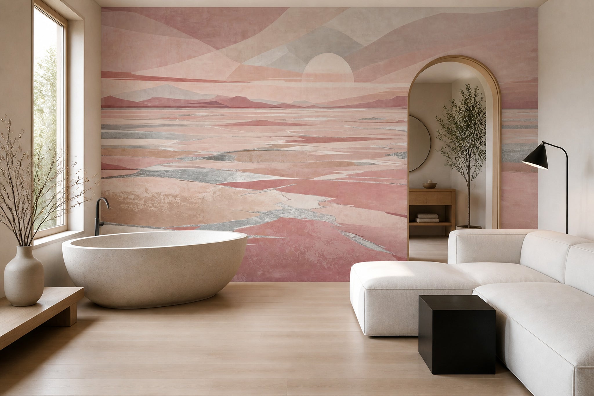 Pastel Gün Batımı Manzaralı Poster Duvar Kağıdı Pembe Salon