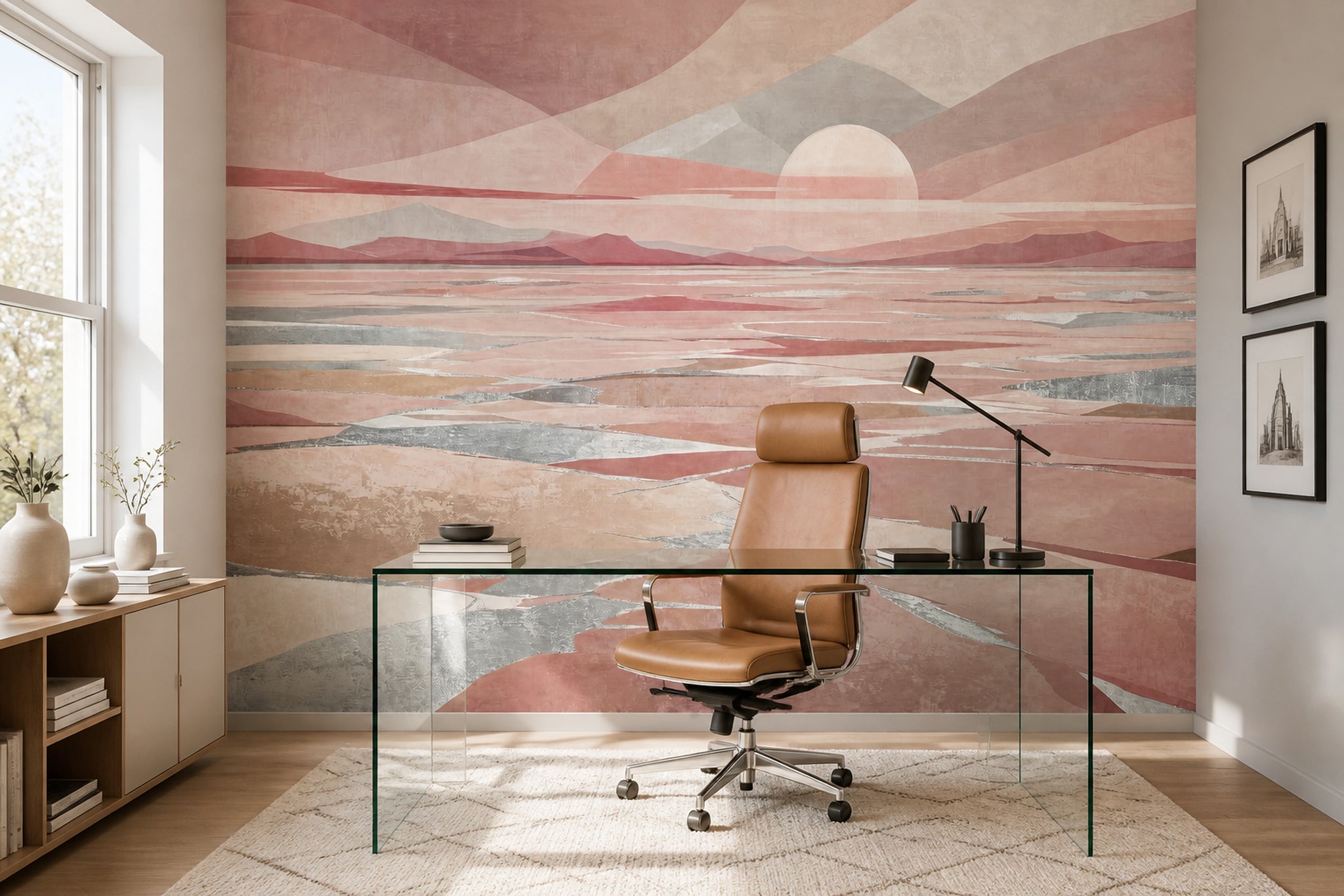 Pastel Gün Batımı Manzaralı Poster Duvar Kağıdı Pembe Salon