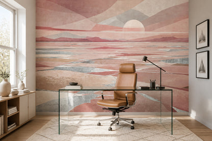 Pastel Gün Batımı Manzaralı Poster Duvar Kağıdı Pembe Salon