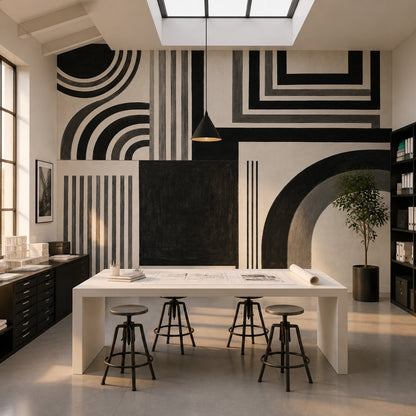 Siyah Beyaz Geometrik Poster Duvar Kağıdı Modern Salon Duvarı