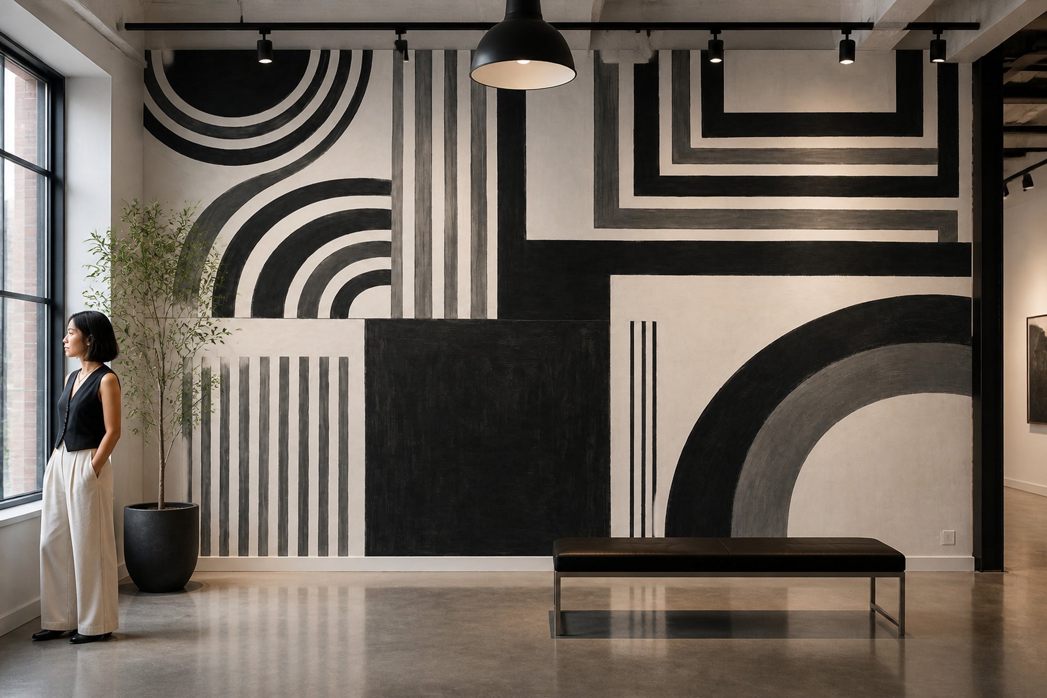 Siyah Beyaz Geometrik Poster Duvar Kağıdı Modern Salon Duvarı