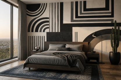 Siyah Beyaz Geometrik Poster Duvar Kağıdı Modern Salon Duvarı