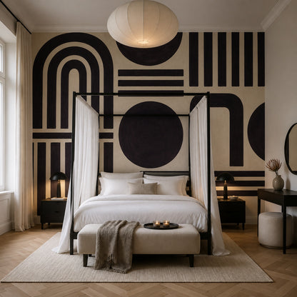 Soyut Geometrik Poster Duvar Kağıdı Siyah Bej Salon Duvarı