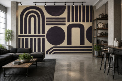 Soyut Geometrik Poster Duvar Kağıdı Siyah Bej Salon Duvarı