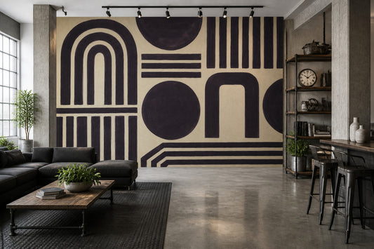 Soyut Geometrik Poster Duvar Kağıdı Siyah Bej Salon Duvarı