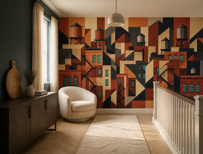 Geometrik Şehir Silueti Poster Duvar Kağıdı Kiremit Salon