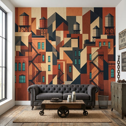 Geometrik Şehir Silueti Poster Duvar Kağıdı Kiremit Salon