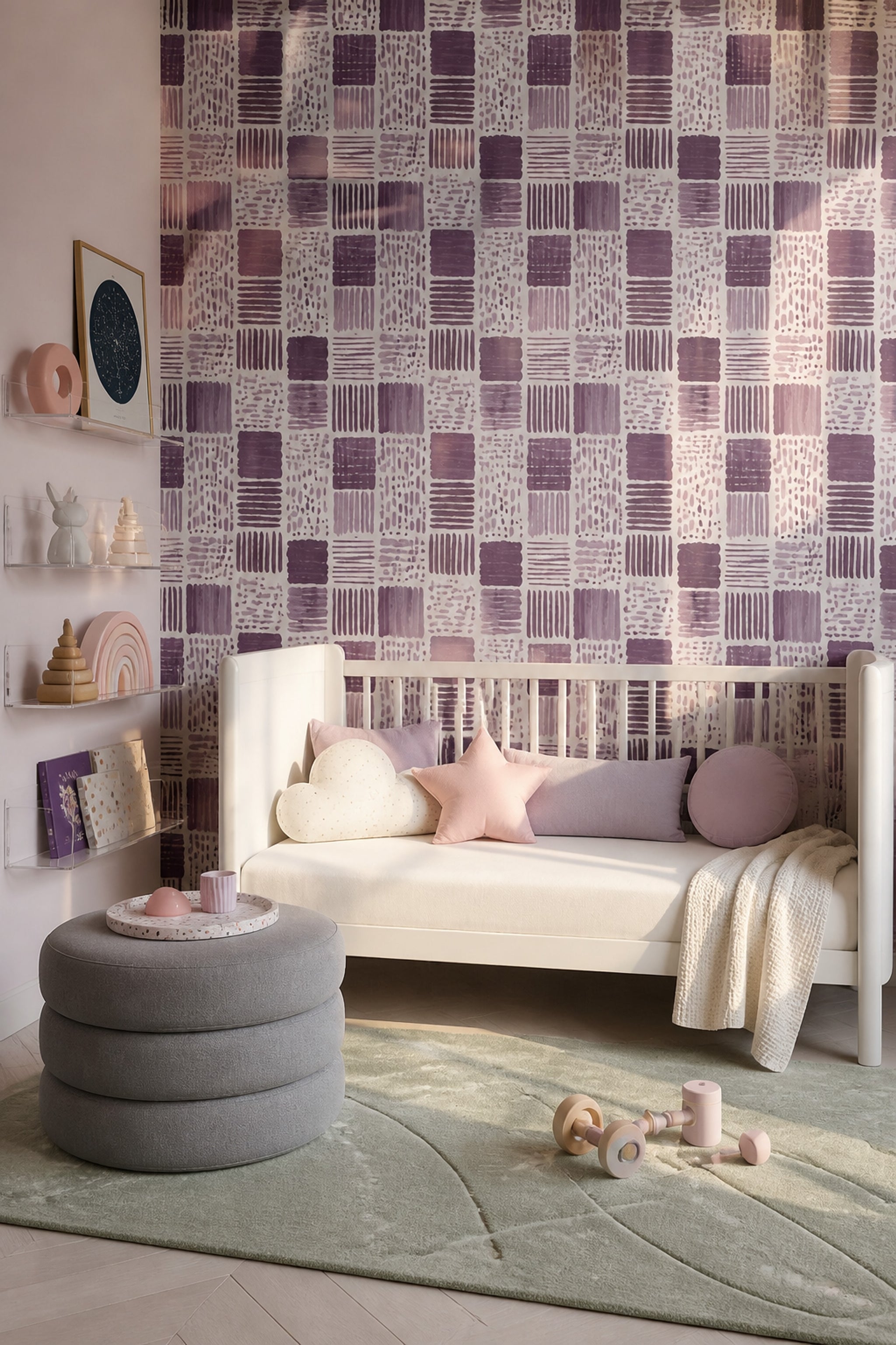 Mor Geometrik Desenli Duvar Kağıdı Modern Salon Duvar Dekoru