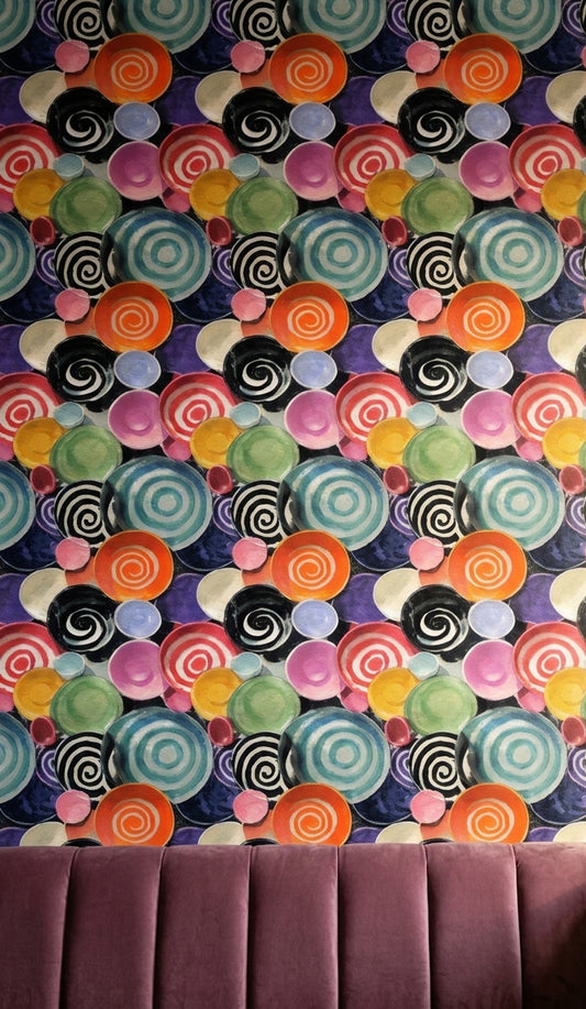 Renkli Daire Desenli Duvar Kağıdı Modern Geometrik Salon