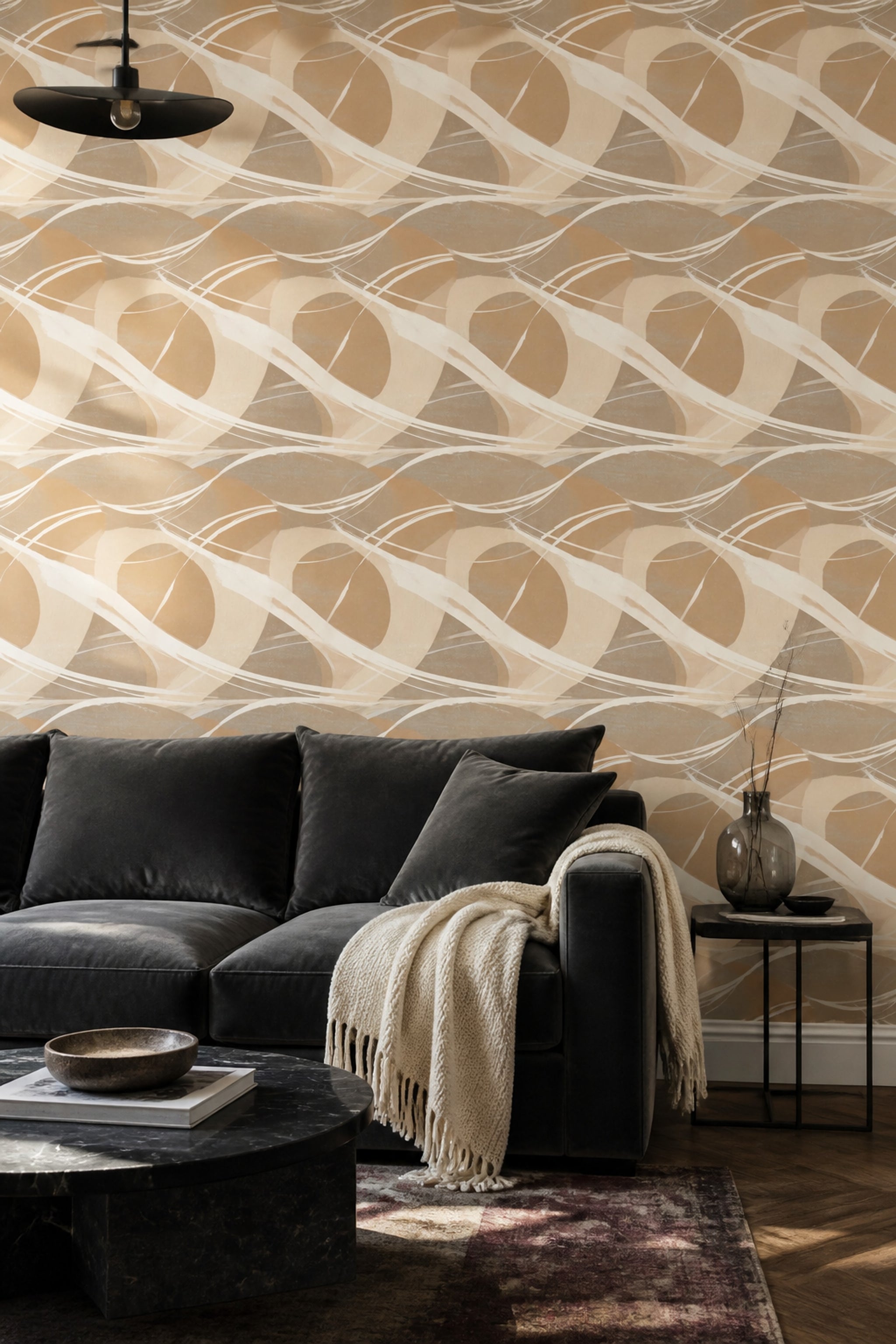 Bej Soyut Dalgalı Duvar Kağıdı Modern Salon Duvar Dekoru