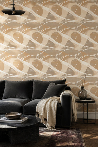 Bej Soyut Dalgalı Duvar Kağıdı Modern Salon Duvar Dekoru