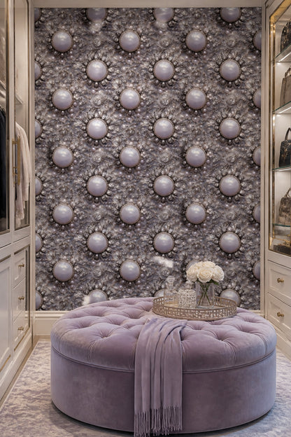 İnci Görünümlü Damask Desenli Duvar Kağıdı Gri Yatak Odası