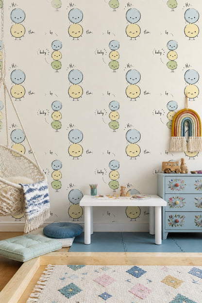 Sevimli Baloncuk Figürlü Duvar Kağıdı Pastel Çocuk Odası
