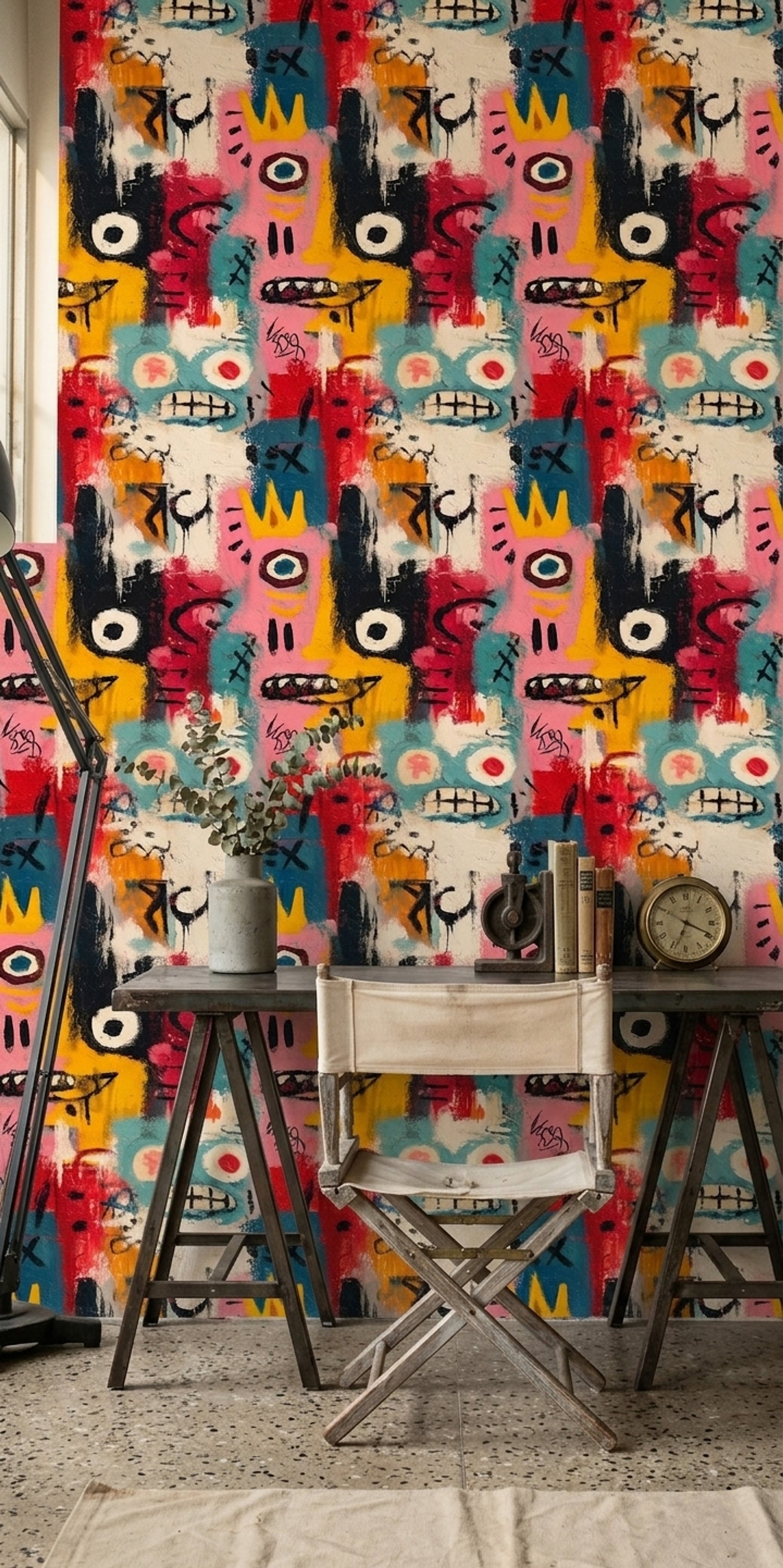 Renkli Grafiti Desenli Duvar Kağıdı Modern Salon Dekoru