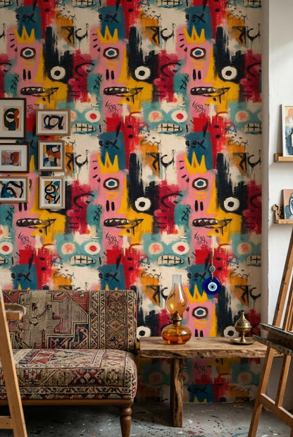 Renkli Grafiti Desenli Duvar Kağıdı Modern Salon Dekoru