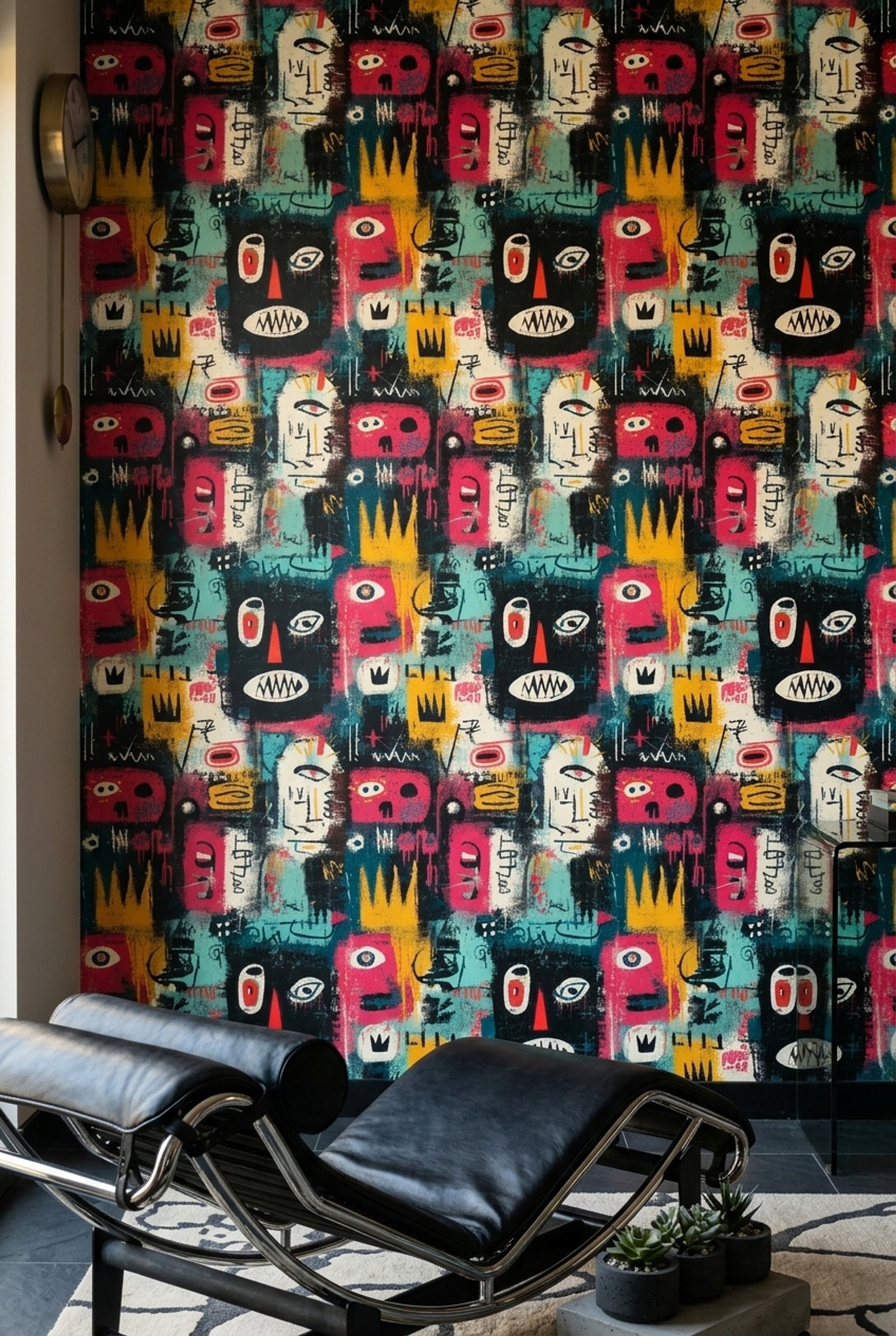 Grafiti Yüz Figürlü Duvar Kağıdı Renkli Modern Salon