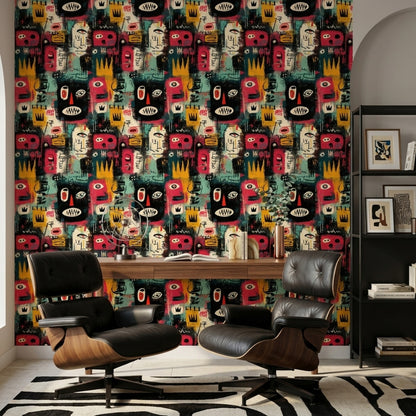Grafiti Yüz Figürlü Duvar Kağıdı Renkli Modern Salon