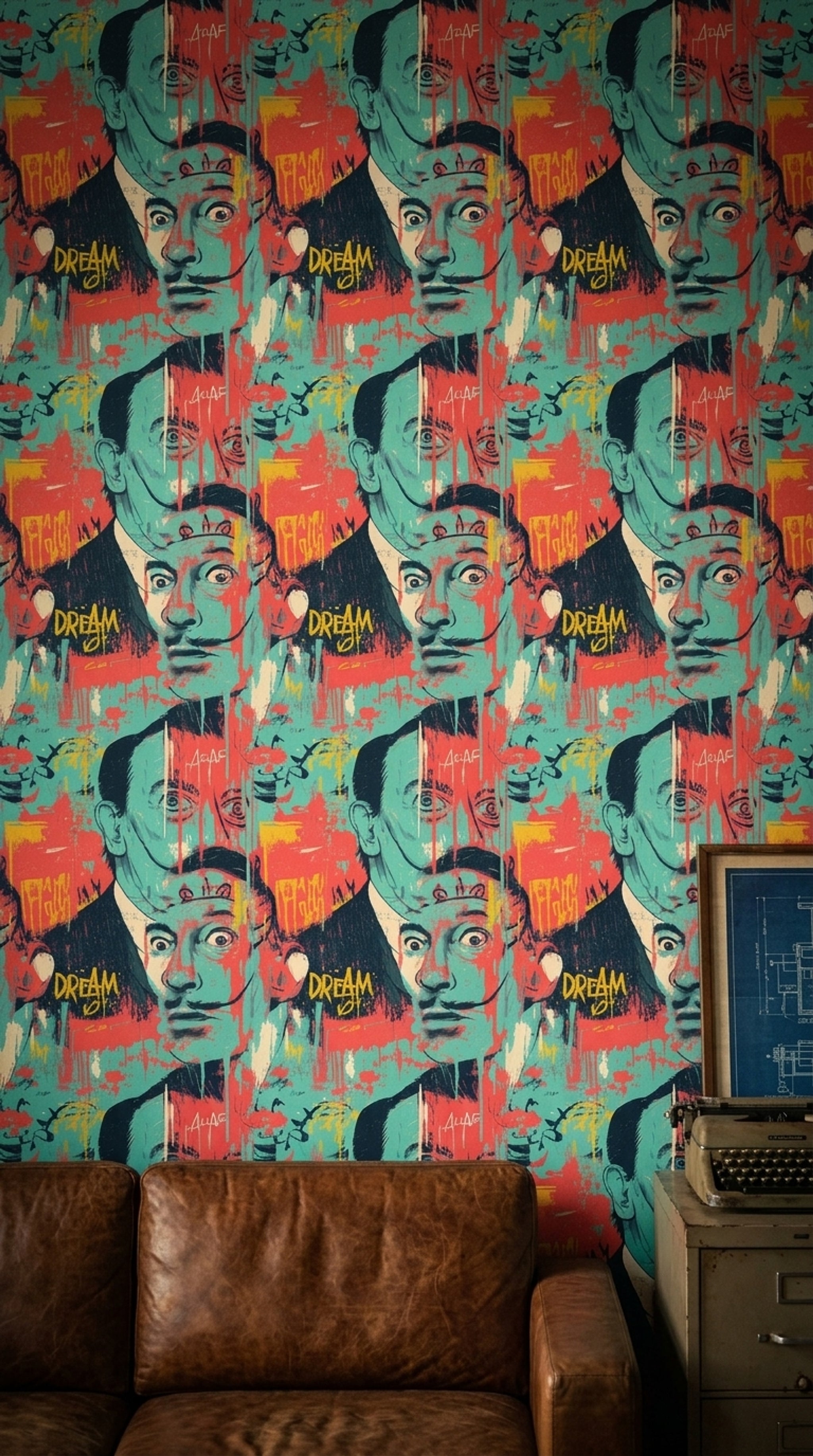 Pop Art Portre Duvar Kağıdı Turkuaz Kırmızı Salon