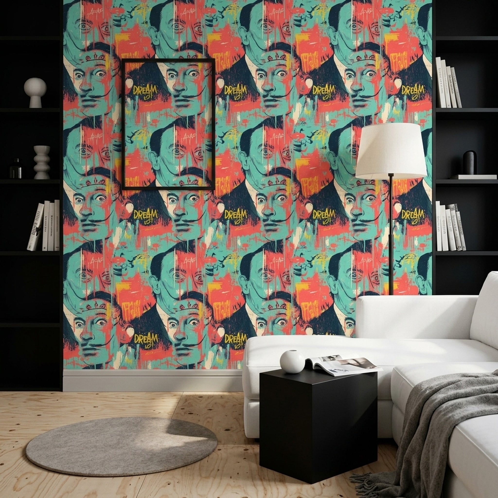 Pop Art Portre Duvar Kağıdı Turkuaz Kırmızı Salon