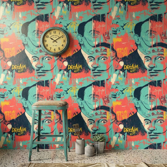 Pop Art Portre Duvar Kağıdı Turkuaz Kırmızı Salon