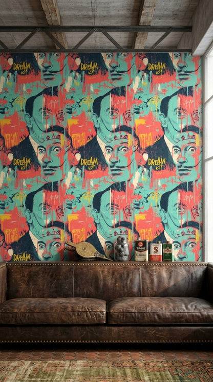 Pop Art Portre Duvar Kağıdı Turkuaz Kırmızı Salon
