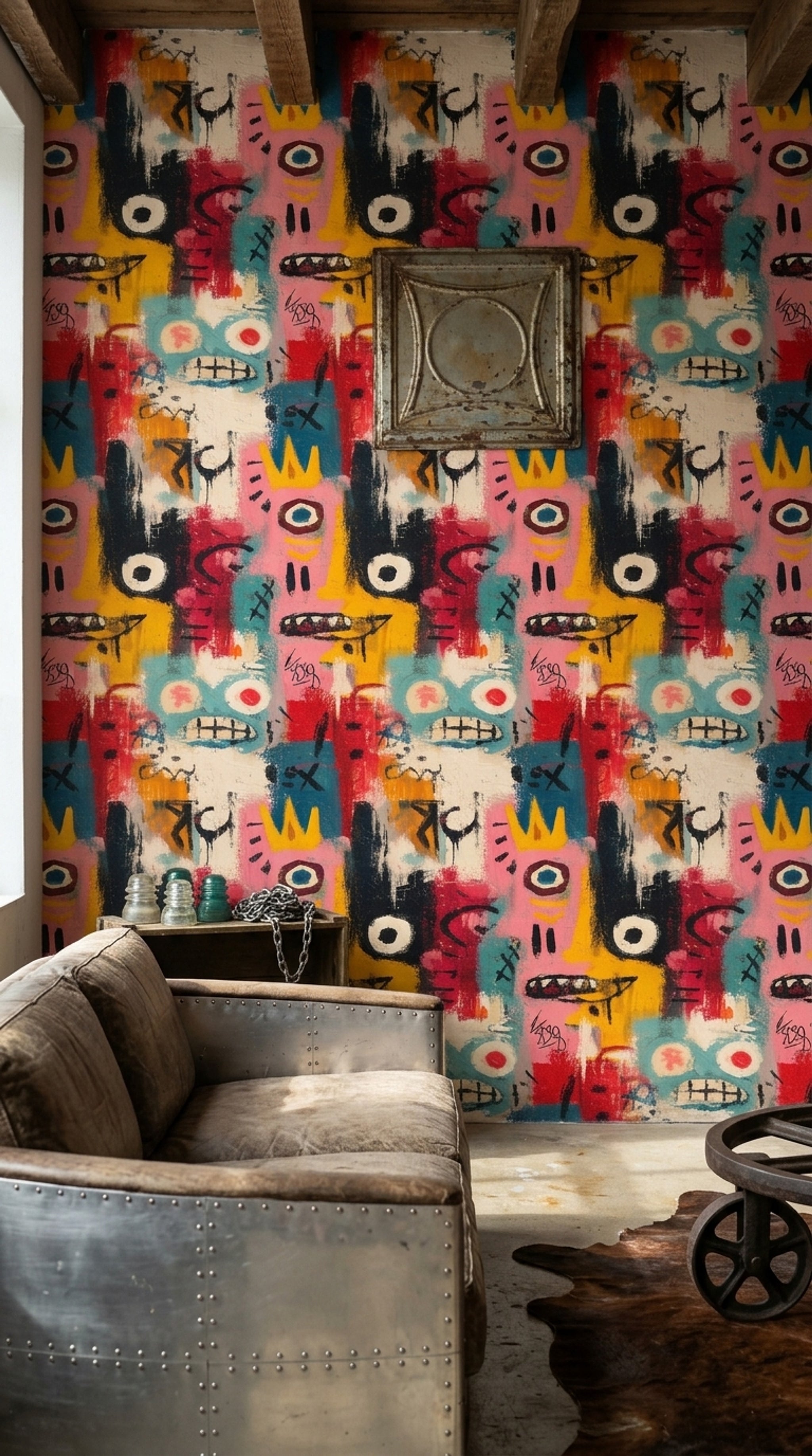 Renkli Grafiti Desenli Duvar Kağıdı Modern Salon Dekoru