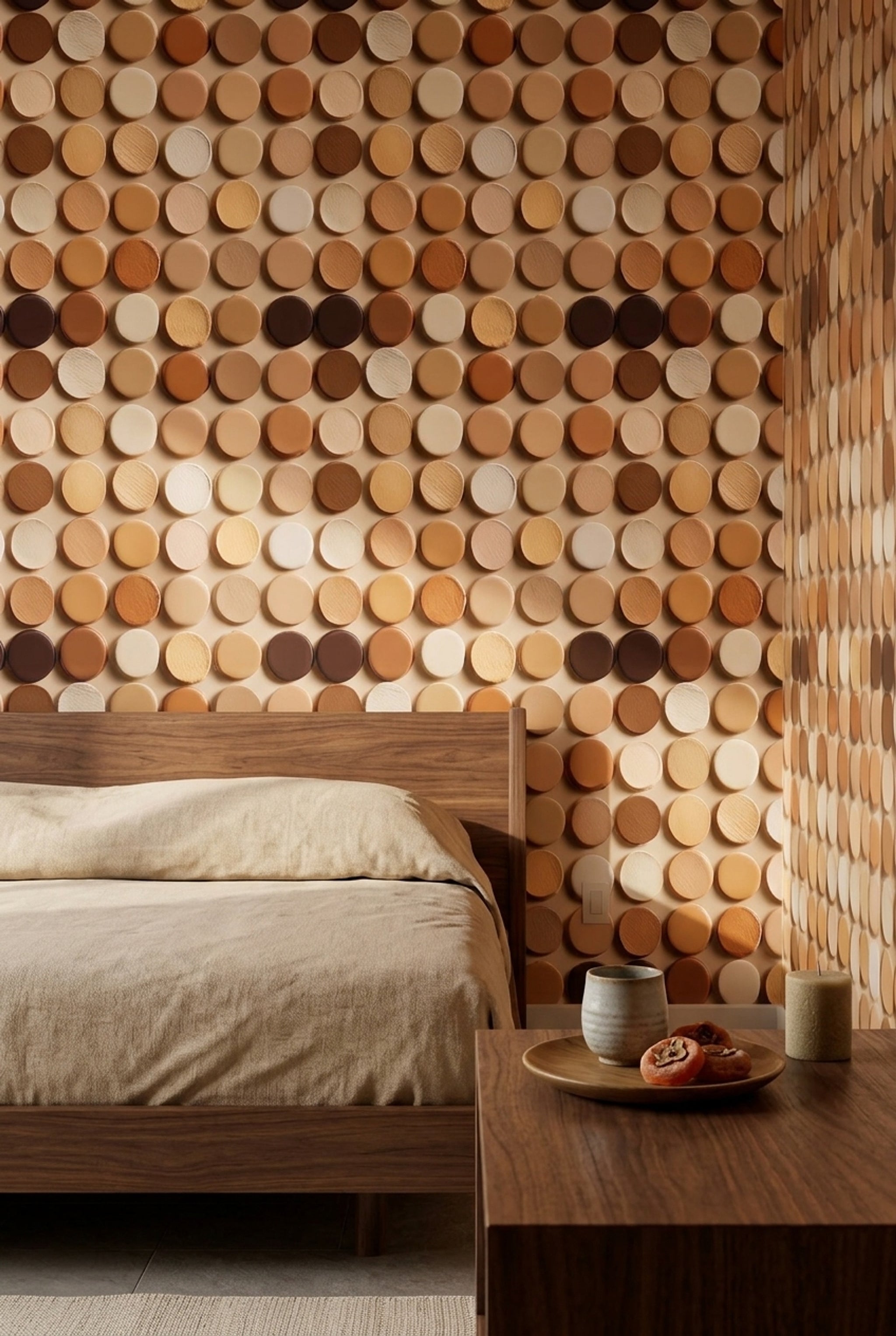 Dairesel Geometrik Duvar Kağıdı Bej Kahverengi Modern Salon
