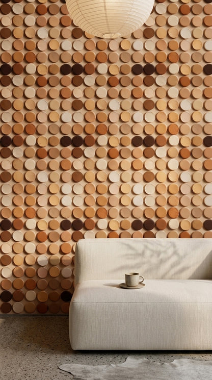 Dairesel Geometrik Duvar Kağıdı Bej Kahverengi Modern Salon