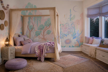 Pastel Kuğulu ve Çiçekli Poster Duvar Kağıdı Bebek Odası