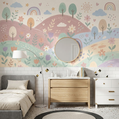 Pastel Gökkuşağı Çiçekli Poster Duvar Kağıdı Bebek Odası