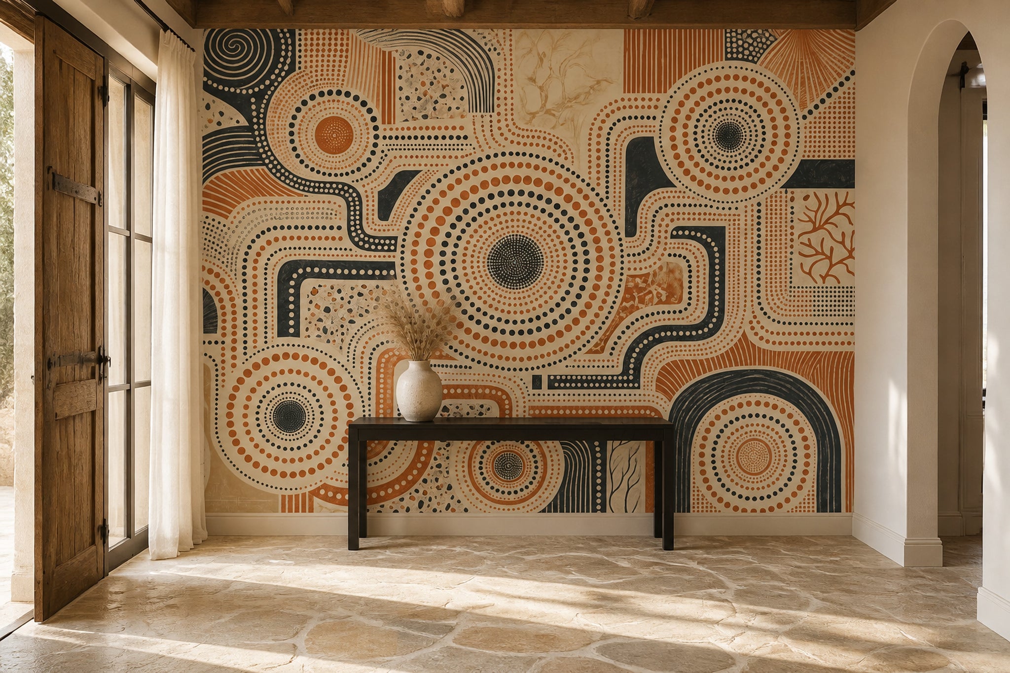 Geometrik Daireli Poster Duvar Kağıdı Turuncu Lacivert Salon