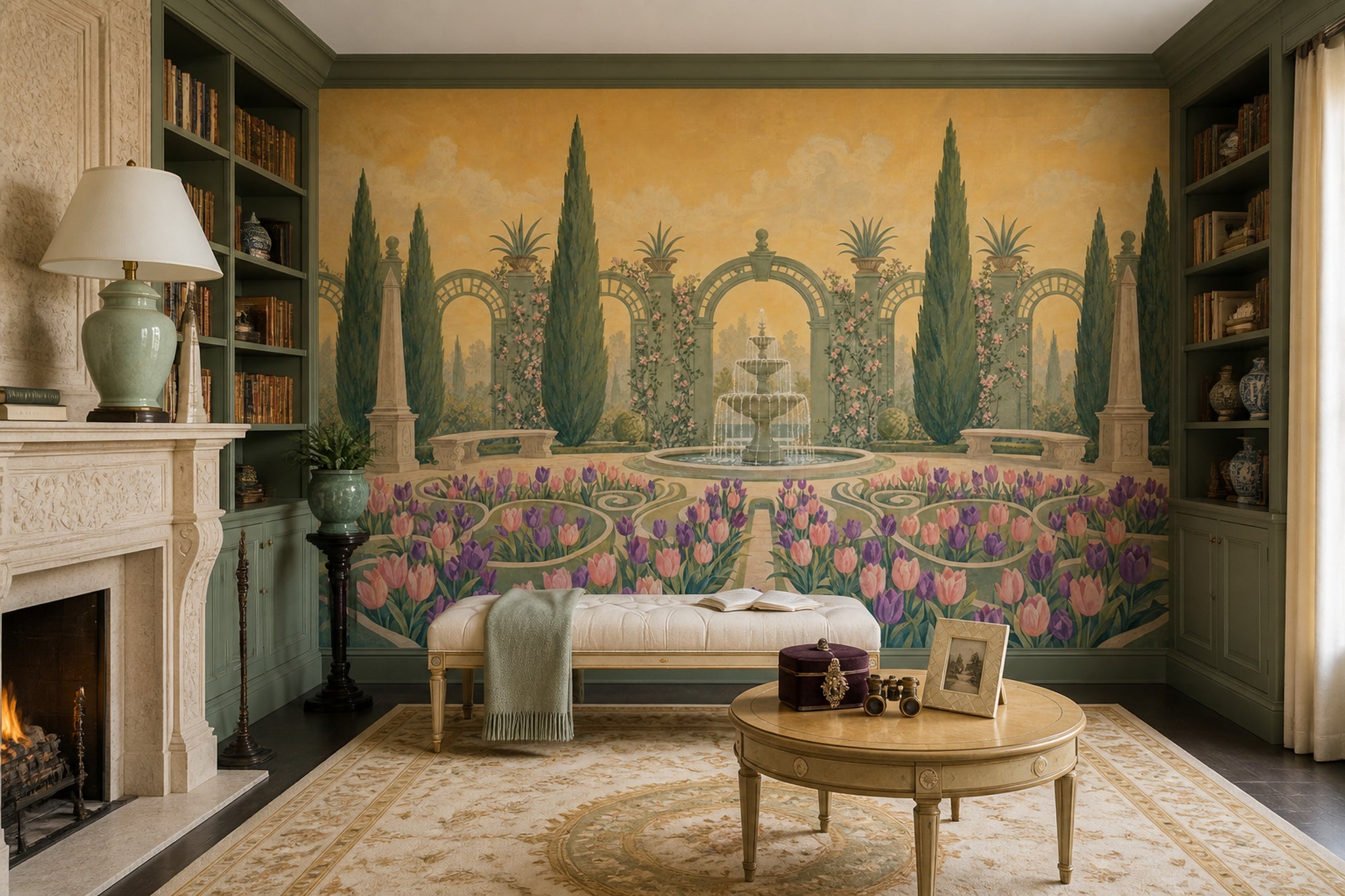 Lale Bahçesi Manzaralı Poster Duvar Kağıdı Klasik Salon Dekoru