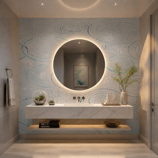 Mavi Noktalı Soyut Daireli Poster Duvar Kağıdı Modern Banyo