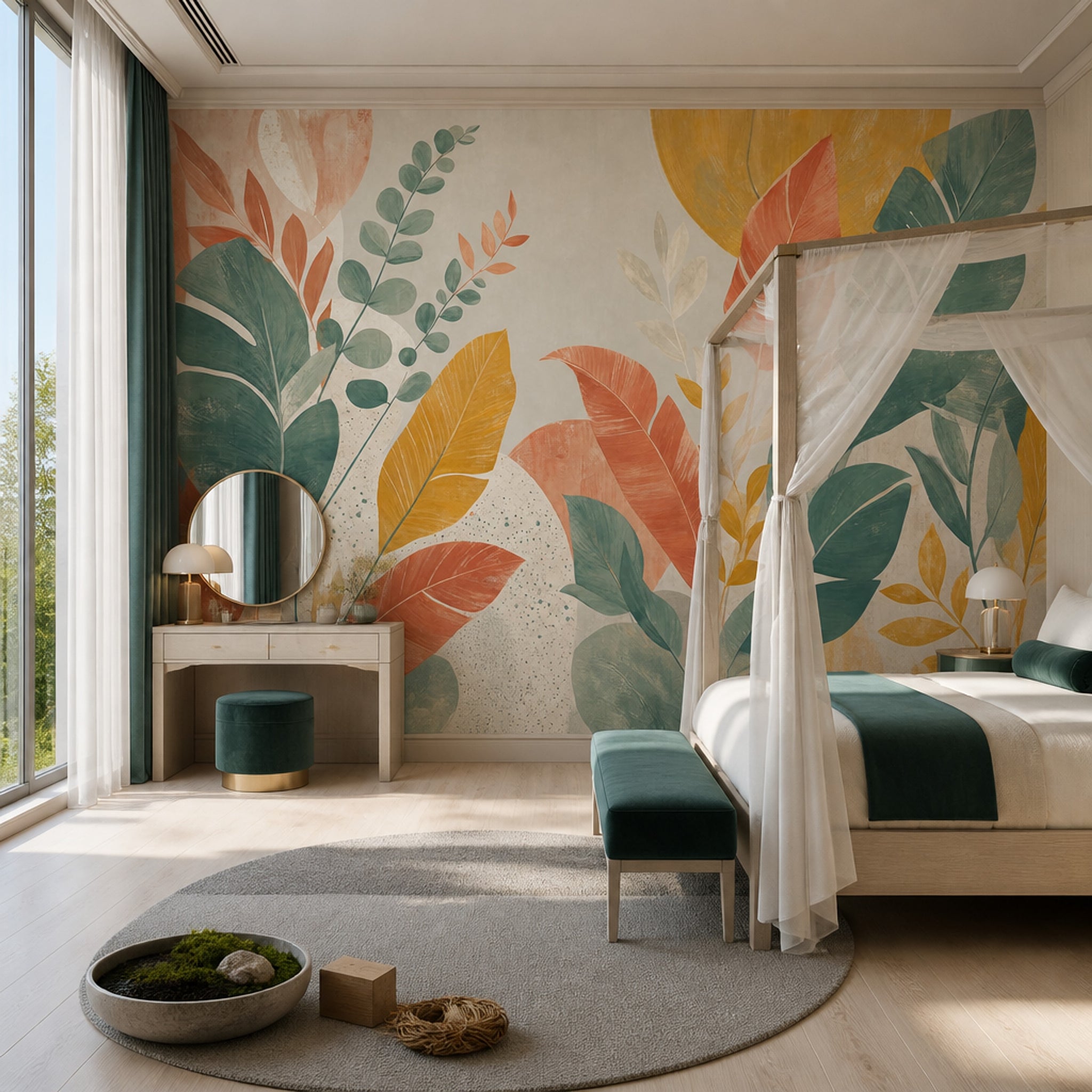 Renkli Yaprak Desenli Poster Duvar Kağıdı Modern Salon Dekoru