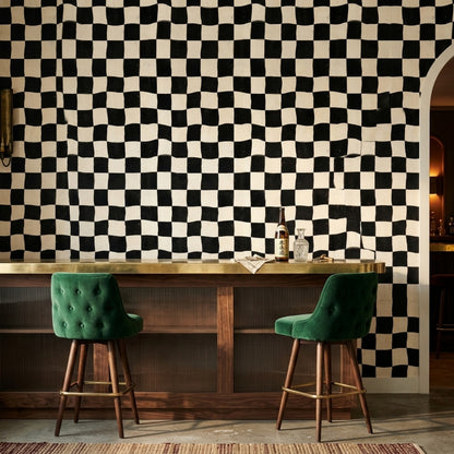 Siyah Beyaz Damalı Duvar Kağıdı Dalgalı Geometrik Desen
