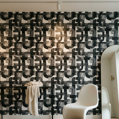 Soyut Geometrik Duvar Kağıdı Siyah Beyaz Desenli Salon