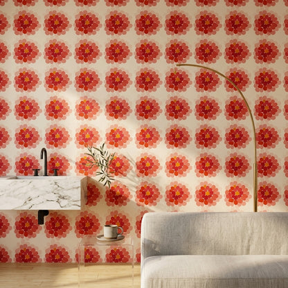 Retro Çiçek Desenli Duvar Kağıdı Kırmızı Pembe Salon