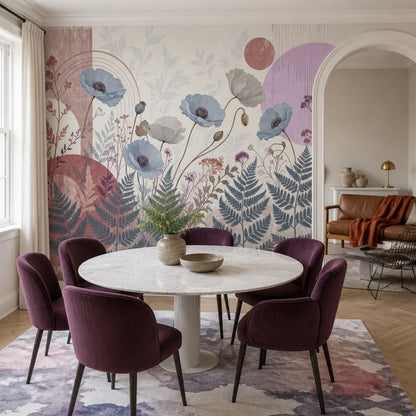 Pastel Gelincik Çiçekli Poster Duvar Kağıdı Pudra Pembe Salon