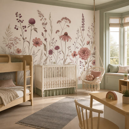 Pastel Kır Çiçekleri Poster Duvar Kağıdı Pudra Pembe Salon