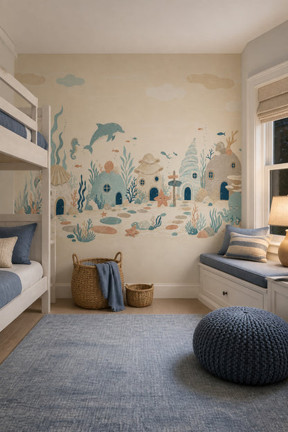Denizaltı Köy Temalı Poster Duvar Kağıdı Mavi Çocuk Odası