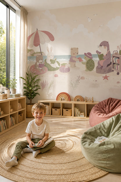 Sahil Masalı Hayvanlı Poster Duvar Kağıdı Pastel Çocuk Odası