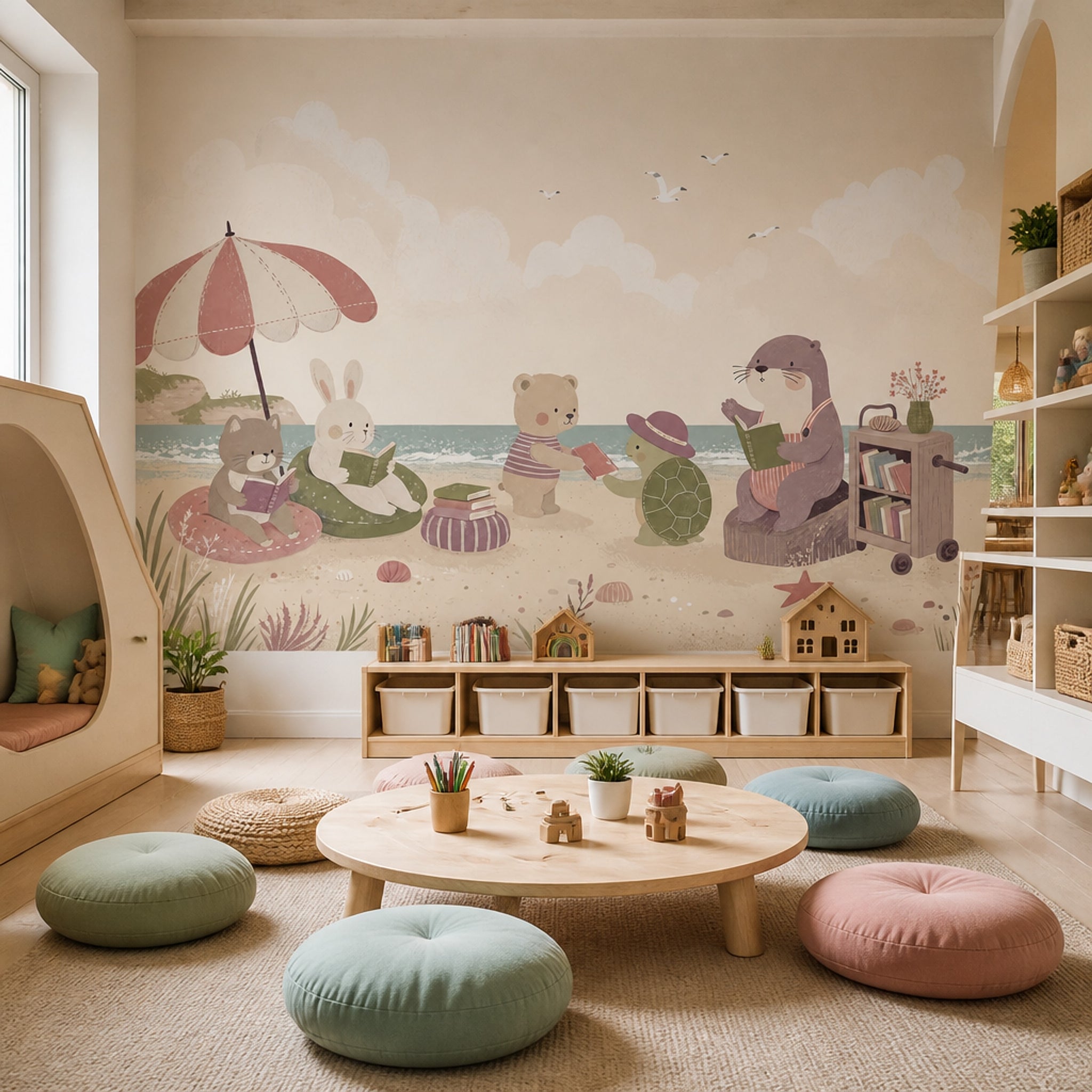 Sahil Masalı Hayvanlı Poster Duvar Kağıdı Pastel Çocuk Odası