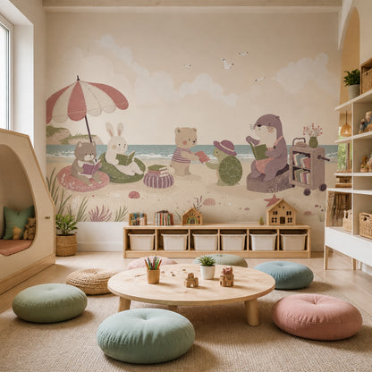 Sahil Masalı Hayvanlı Poster Duvar Kağıdı Pastel Çocuk Odası