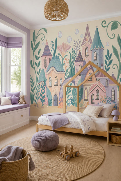 Masalsı Şatolu Poster Duvar Kağıdı Pastel Çocuk Odası